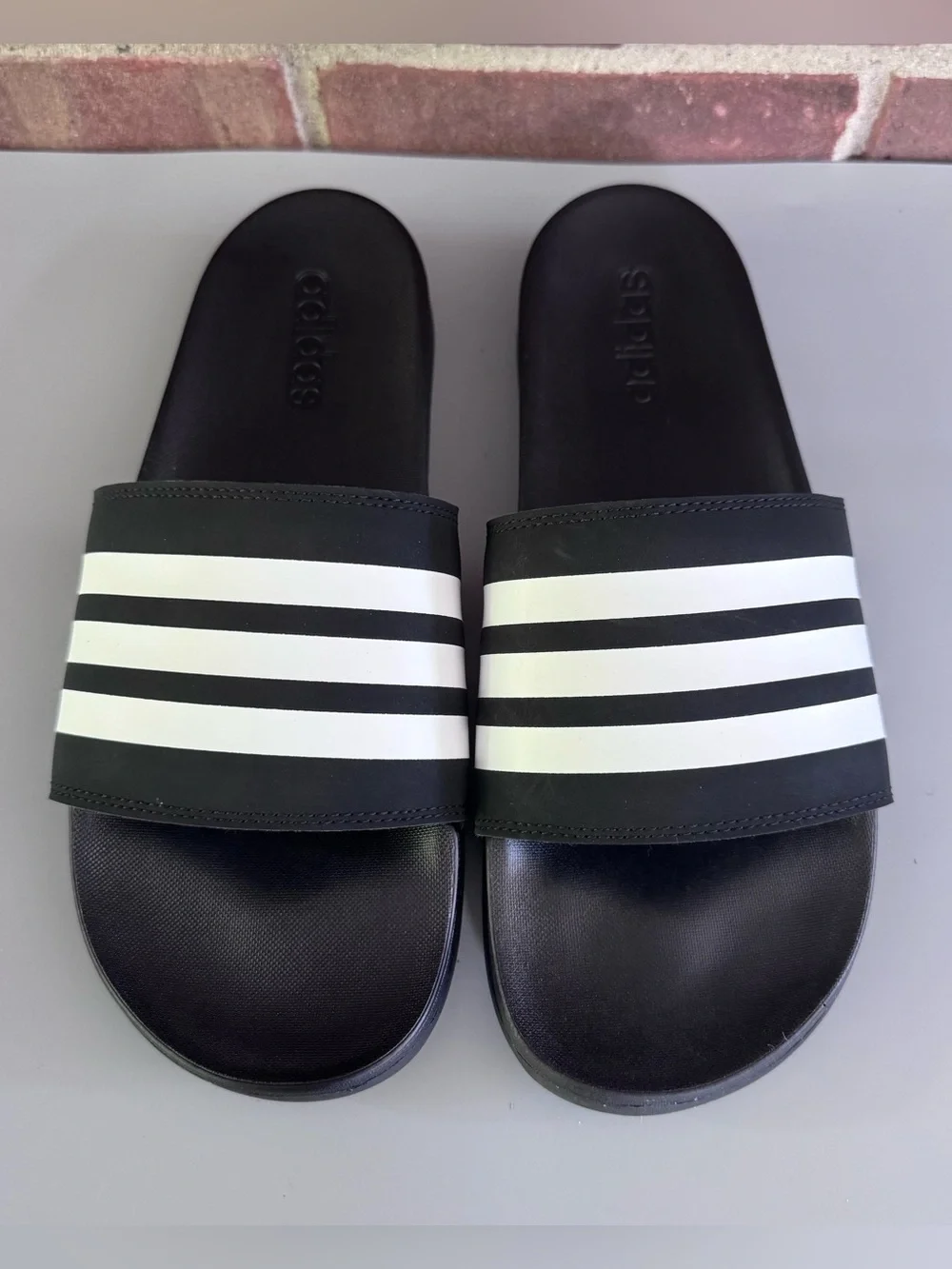 Adidas Mens US 12 Black White 3 Stripe Adilette Slides Slip On Sandals Slippers.